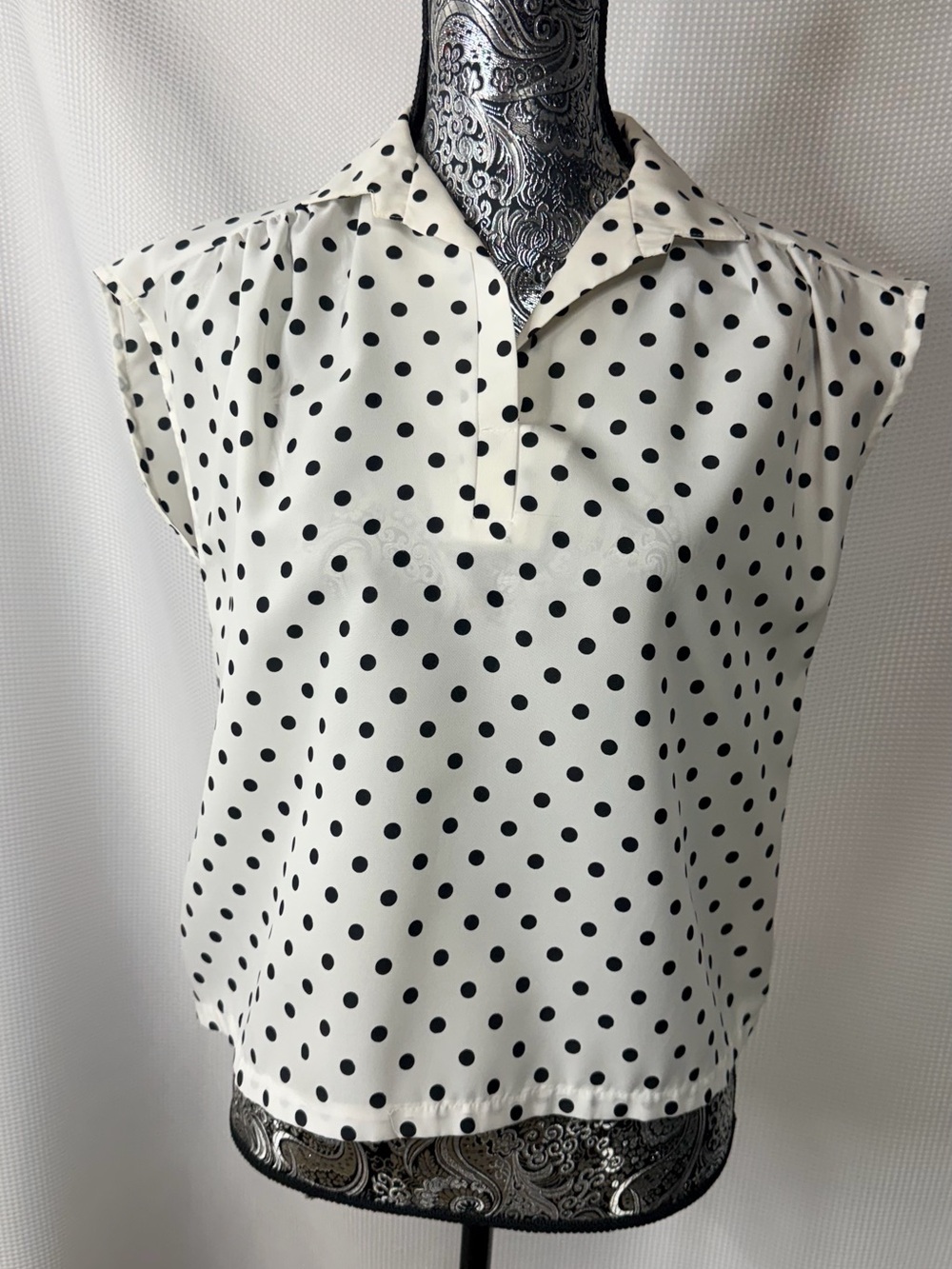 Vintage Polka Dot Cap Sleeve Blouse - Black/White